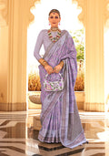Monjolika Fashion Raw Silk Foil Print Lavender Trendy Saree | Grocsy