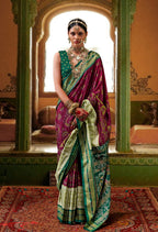 Monjolika Fashion Silk Burgundy Patola Print Classic Saree | Grocsy