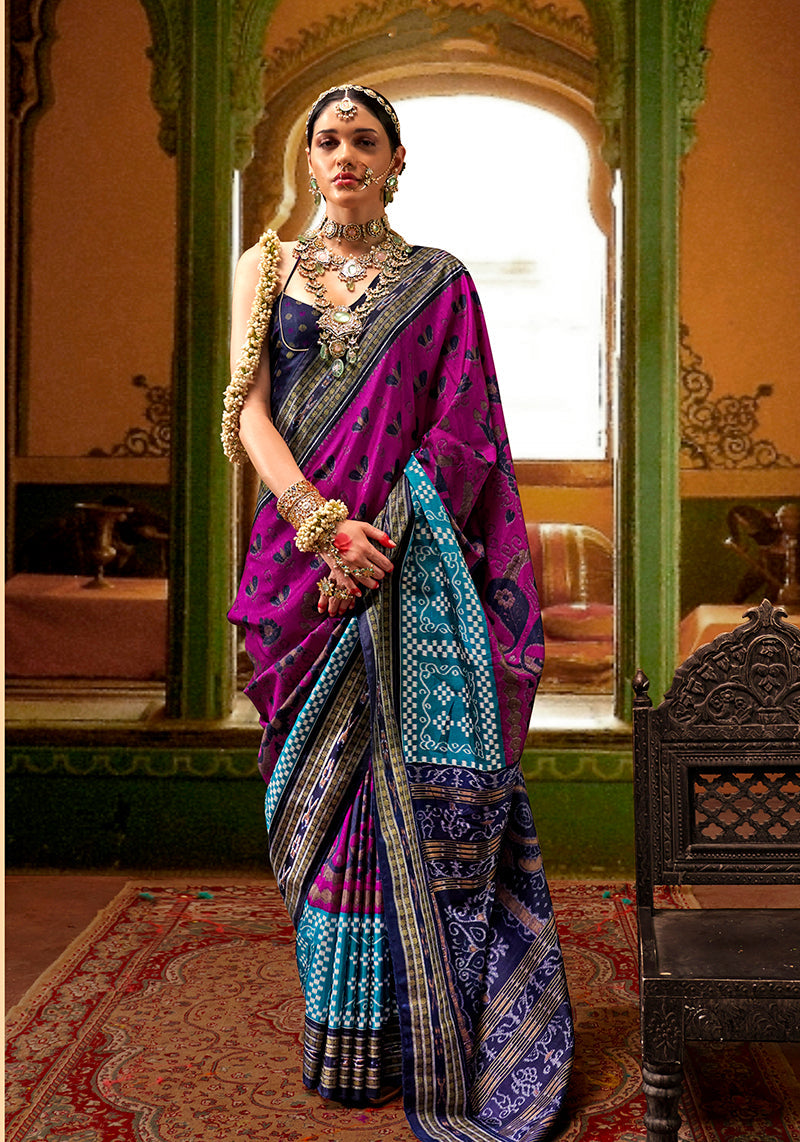 Monjolika Fashion Magenta Silk Patola Print Contemporary Saree | Grocsy