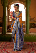 Monjolika Fashion Silk Patola Print Mustard Traditional Saree | Grocsy