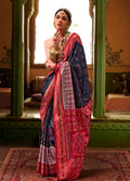 Monjolika Fashion Silk Patola Print Navy Blue Traditional Saree | Grocsy