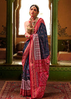 Monjolika Fashion Silk Patola Print Navy Blue Traditional Saree | Grocsy