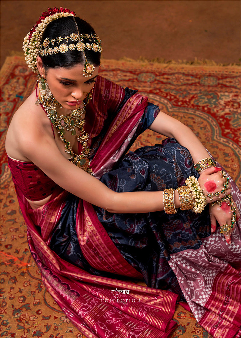 Monjolika Fashion Silk Patola Print Navy Blue Traditional Saree | Grocsy