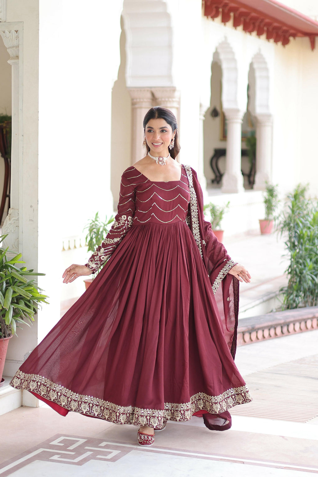Joban Fashion Maroon Readymade Kurta Set With Sequence embroidery Work | Grocsy