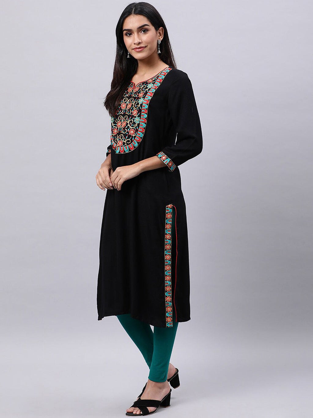 Souchii Women Ethnic Motifs Yoke Design Mirror Work Beautiful Kurta | Grocsy