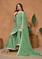 Monjolika Fashion Light-Green Color Embroidered Santoon Chinnon Salwar Suit | Grocsy