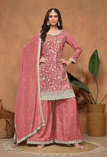 Monjolika Fashion Peach Color Embroidered Santoon Chinnon Salwar Suit | Grocsy