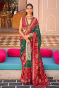 Monjolika Fashion Silk Dark Green Foil Print Patola Traditional Saree | Grocsy