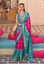 Monjolika Fashion Silk Foliage Prints Rani Pink Patola Trendy Saree | Grocsy