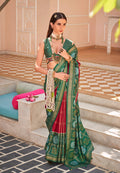 Monjolika Fashion Silk Dark Green Patola Foil Print Classic Saree | Grocsy