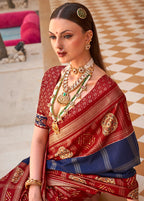 Monjolika Fashion Navy Blue Patola Foliage Prints Silk Designer Saree | Grocsy