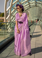 Monjolika Fashion Lavender Katan Silk Weaving Zari Work Designer Saree | Grocsy