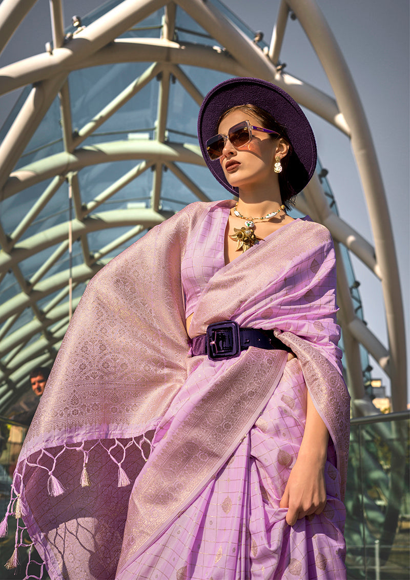 Monjolika Fashion Lavender Katan Silk Weaving Zari Work Designer Saree | Grocsy