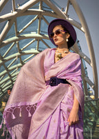 Monjolika Fashion Lavender Katan Silk Weaving Zari Work Designer Saree | Grocsy