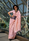 Monjolika Fashion Katan Silk Weaving Zari Work Light Pink Classic Saree | Grocsy