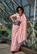 Monjolika Fashion Katan Silk Weaving Zari Work Light Pink Classic Saree | Grocsy