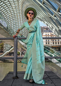 Monjolika Fashion Katan Silk Aqua Blue Weaving Zari Work Trendy Saree | Grocsy