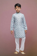 Raivat Ethnic Cotton Thread Work Kids Kurta Pajama In Sky Blue Colour | Grocsy