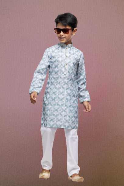 Raivat Ethnic Cotton Thread Work Kids Kurta Pajama In Sky Blue Colour | Grocsy