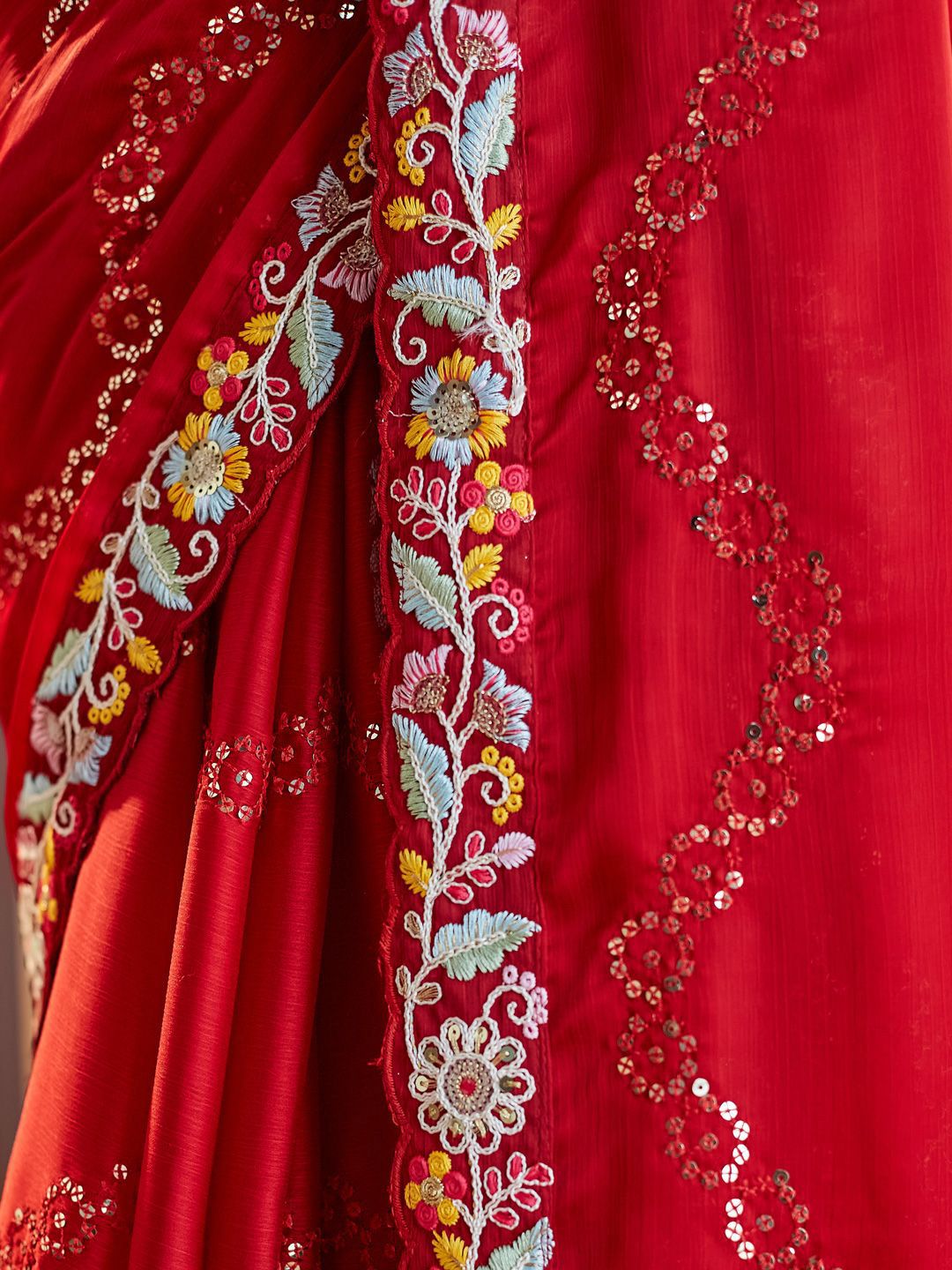 kasee Ethnic Motifs Kutchi Embroidery Pure Silk Saree | Grocsy