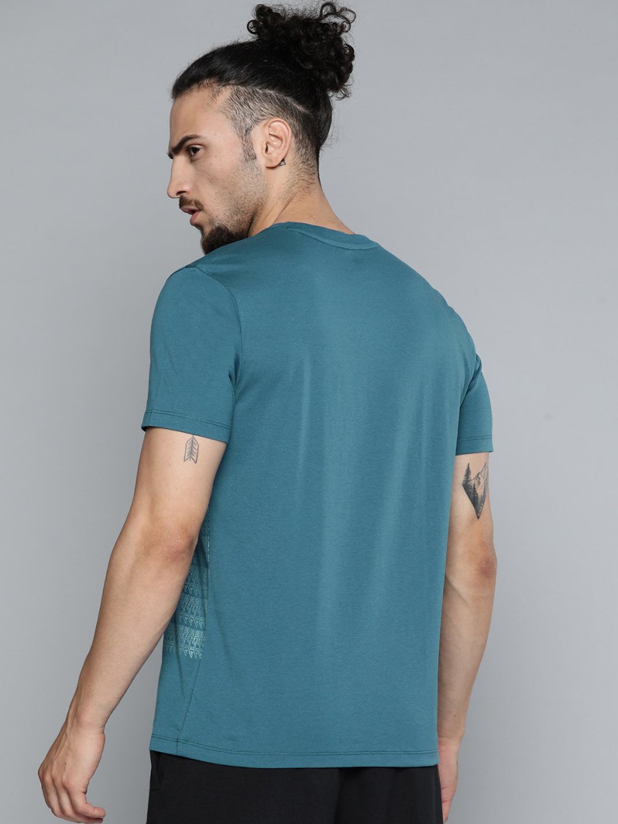 Alcis Men Teal Blue Typography Printed Slim Fit Gym T-shirt | Grocsy