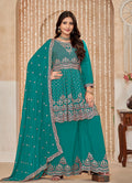 Monjolika Fashion Turquoise Color Embroidered Santoon Chinnon Salwar Suit | Grocsy
