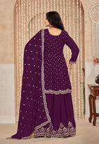 Monjolika Fashion Wine Color Embroidered Santoon Chinnon Salwar Suit | Grocsy