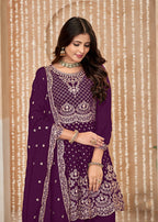 Monjolika Fashion Wine Color Embroidered Santoon Chinnon Salwar Suit | Grocsy