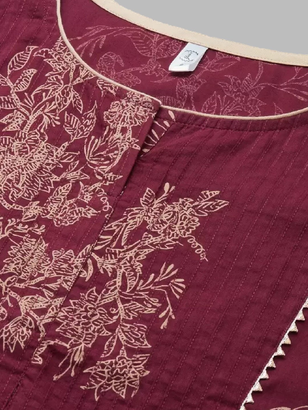 Sangria Women Floral Yoke Design Pure Cotton Kurta with Trousers | Grocsy