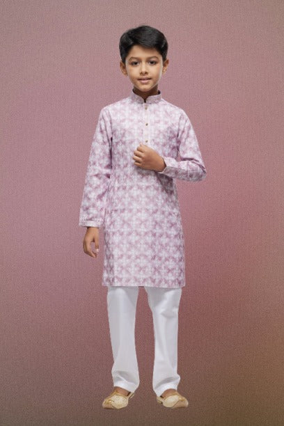 Raivat Ethnic Cotton Thread Work Kids Kurta Pajama In Pink Colour | Grocsy
