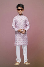 Raivat Ethnic Cotton Thread Work Kids Kurta Pajama In Pink Colour | Grocsy