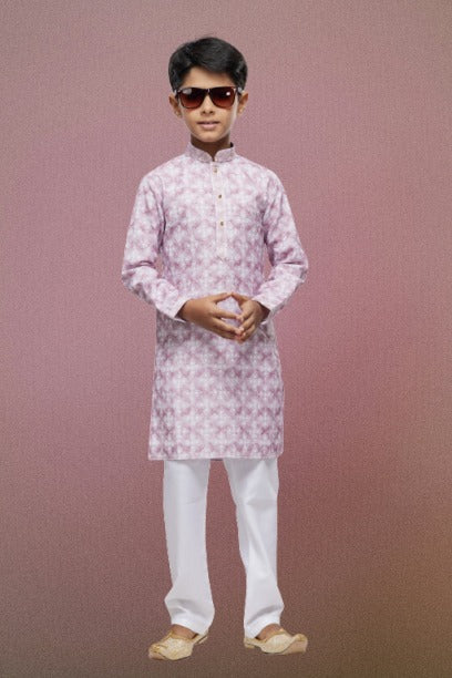 Raivat Ethnic Cotton Thread Work Kids Kurta Pajama In Pink Colour | Grocsy