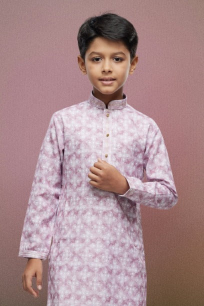 Raivat Ethnic Cotton Thread Work Kids Kurta Pajama In Pink Colour | Grocsy
