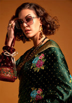 Monjolika Fashion Dark Green Handloom Silk Traditional Saree | Grocsy