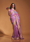 Monjolika Fashion Handloom Silk Weaving Trendy Saree In Lavender | Grocsy