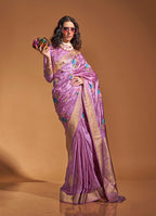 Monjolika Fashion Handloom Silk Weaving Trendy Saree In Lavender | Grocsy