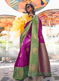 Monjolika Fashion Katan Silk Weaving Dark Magenta Contemporary Saree | Grocsy