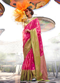 Monjolika Fashion Katan Silk Rani Pink Weaving Traditional Saree | Grocsy