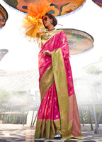 Monjolika Fashion Katan Silk Rani Pink Weaving Traditional Saree | Grocsy