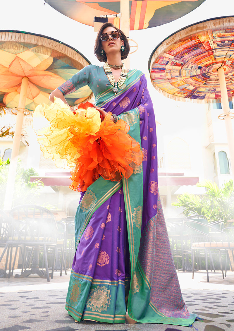 Monjolika Fashion Katan Silk Weaving Violet Trendy Saree | Grocsy