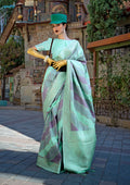 Monjolika Fashion Sea Green Katan Silk Weaving Zari Traditional Saree | Grocsy