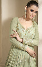 Anaita Mehendi Embroidered Viscose Jacquard Anarkali Suit | Grocsy