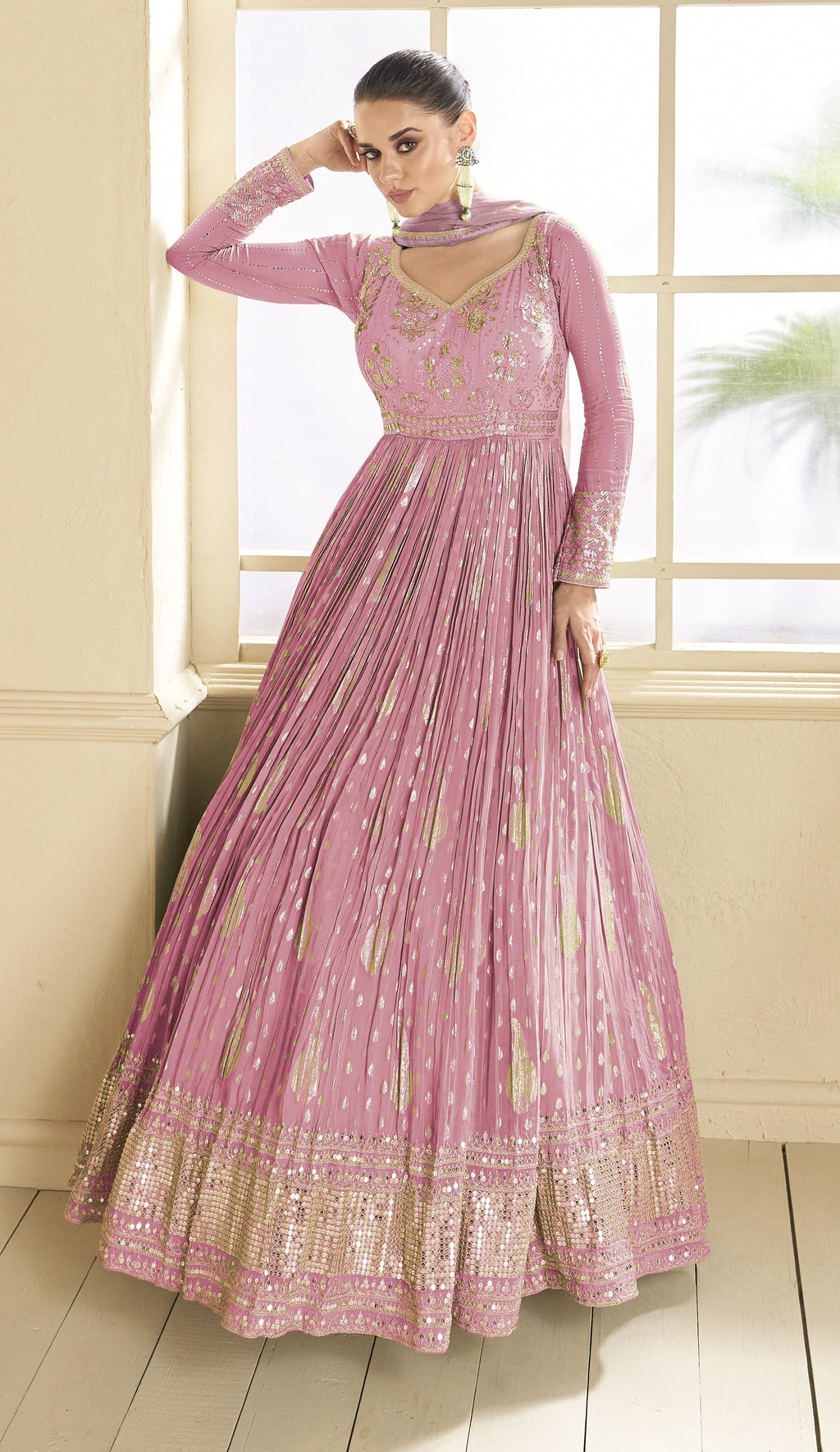 Anaita Purple Embroidered Viscose Jacquard Anarkali Suit | Grocsy