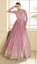 Anaita Purple Embroidered Viscose Jacquard Anarkali Suit | Grocsy