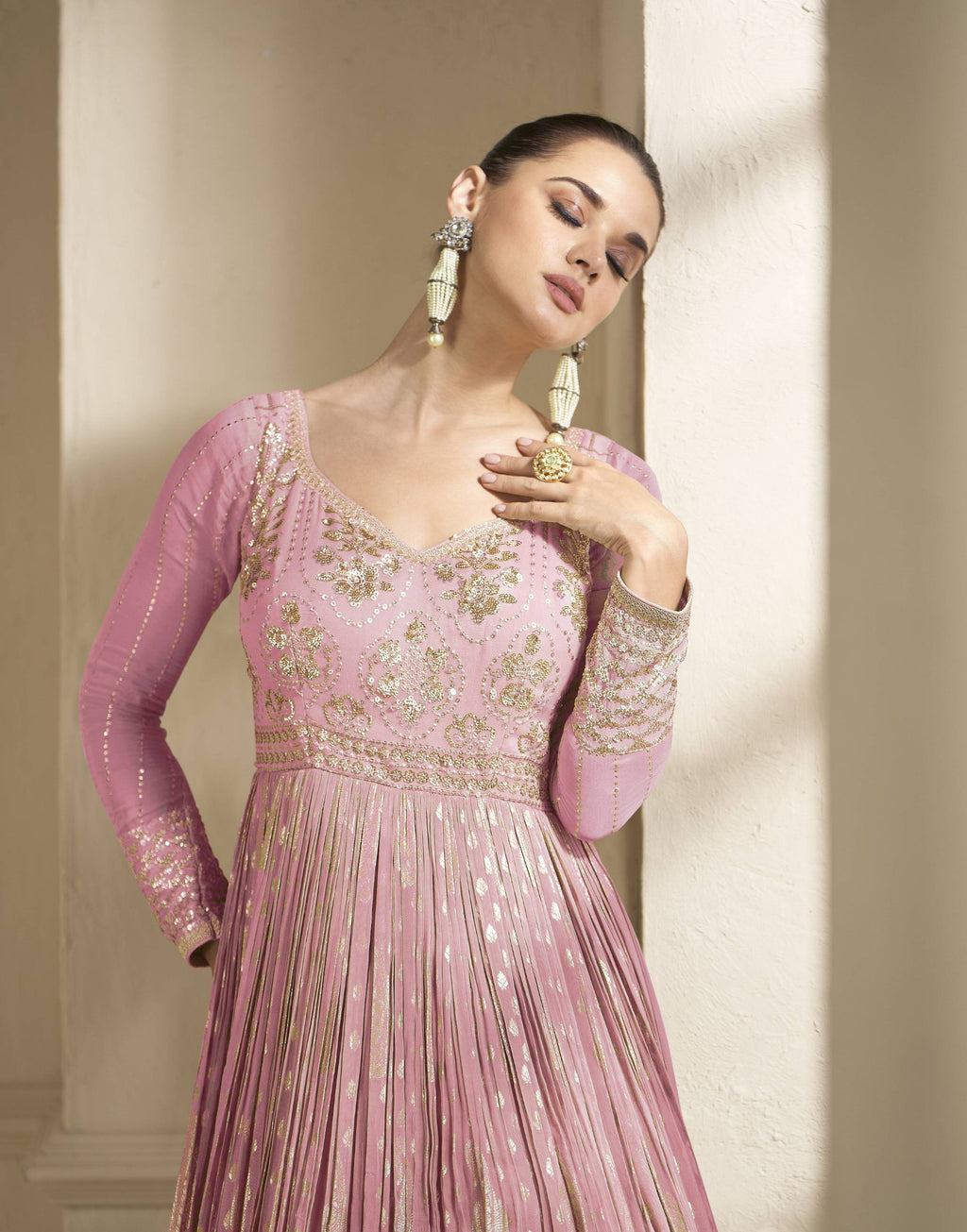 Anaita Purple Embroidered Viscose Jacquard Anarkali Suit | Grocsy