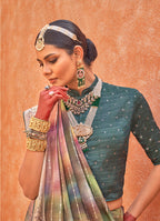 Monjolika Fashion Silk Multi Colour Foil Print Contemporary Saree | Grocsy