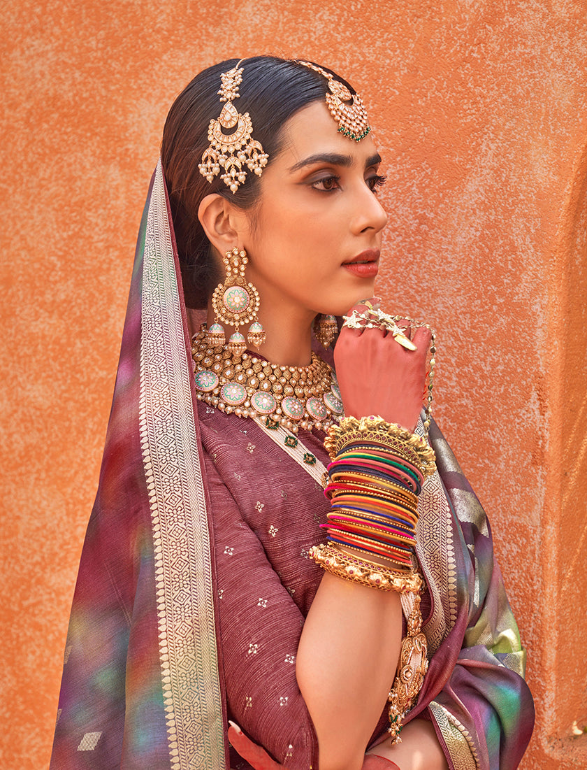 Monjolika Fashion Silk Multi Colour Foil Print Classic Saree | Grocsy