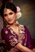 Monjolika Fashion Burgundy Organza Embroidered Thread Work Traditional Saree | Grocsy