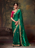 Monjolika Fashion Organza Green Embroidered Thread Work Trendy Saree | Grocsy