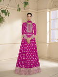 Anaita Pink Embroidered Viscose Jacquard Anarkali Suit | Grocsy